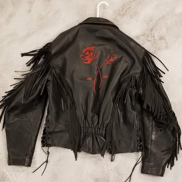 FMC Red Rose Leather Fringe Ladies Jacket - Picture 2 of 8